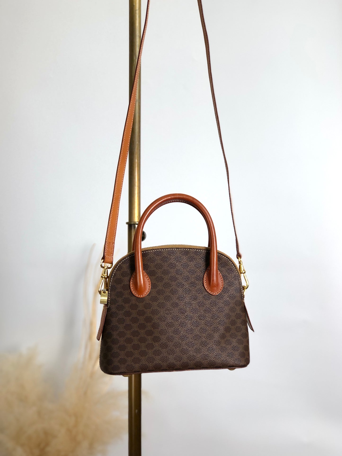 CELINE Macadam Two-way Handbag Shoulder bag Brown Vintage ie5eed