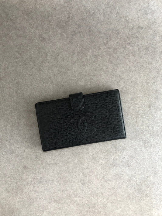 CHANEL Coco Mark Long Wallet Folded Wallet Black Vintage nd3dzs
