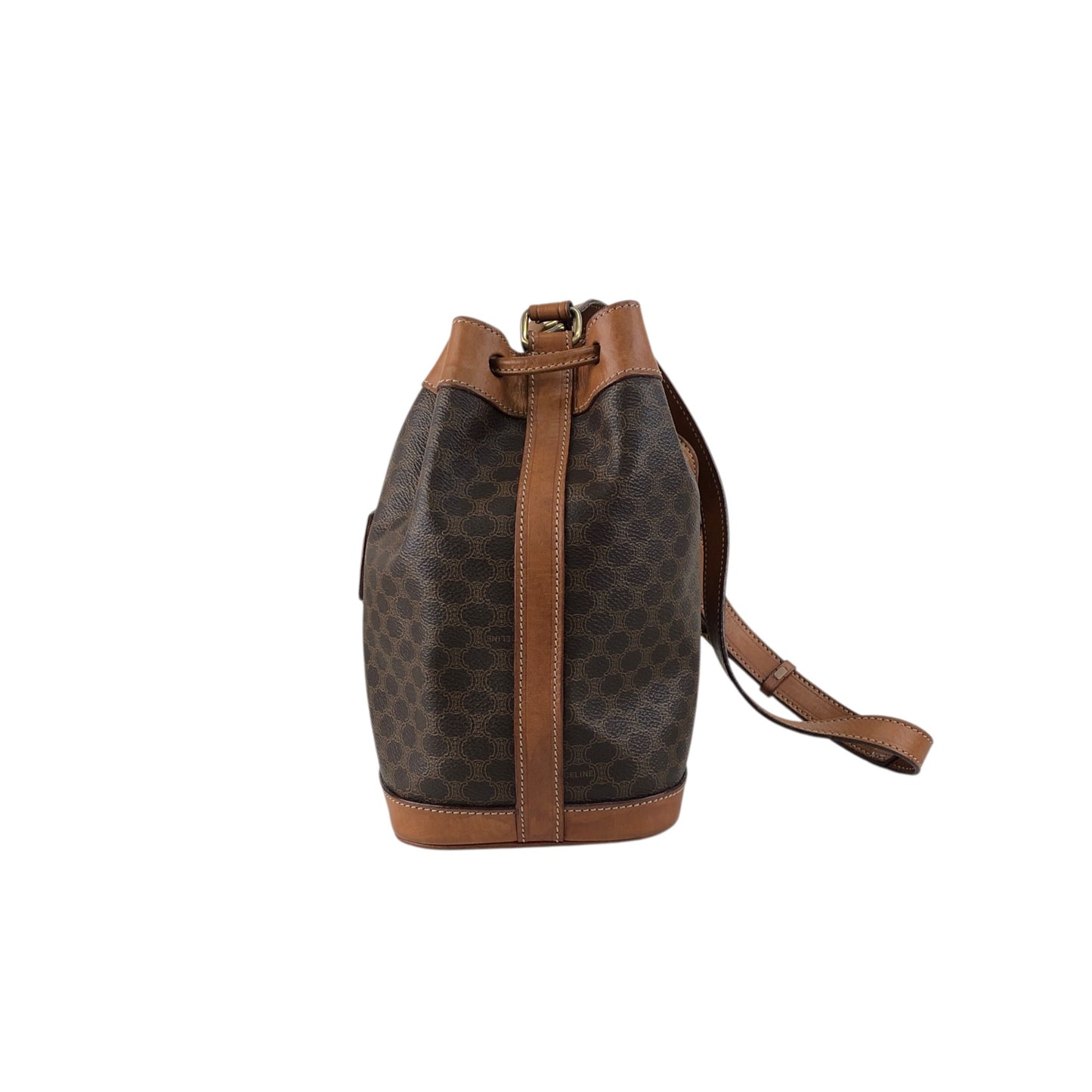 CELINE Macadam Blason Drawstring Shoulder bag Brown Vintage 7kmwfd