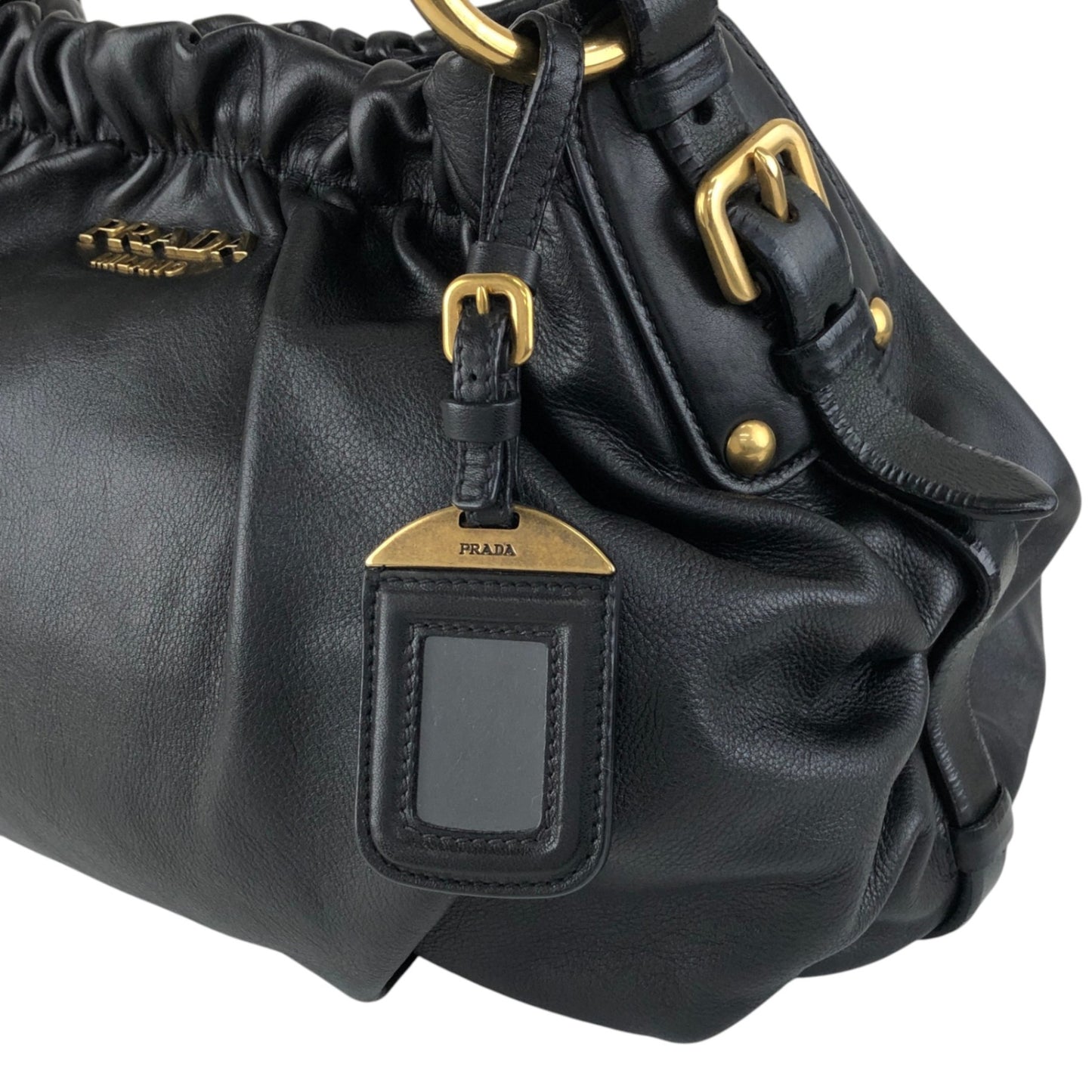 PRADA Logo Shoulder bag Black Vintage guki3f