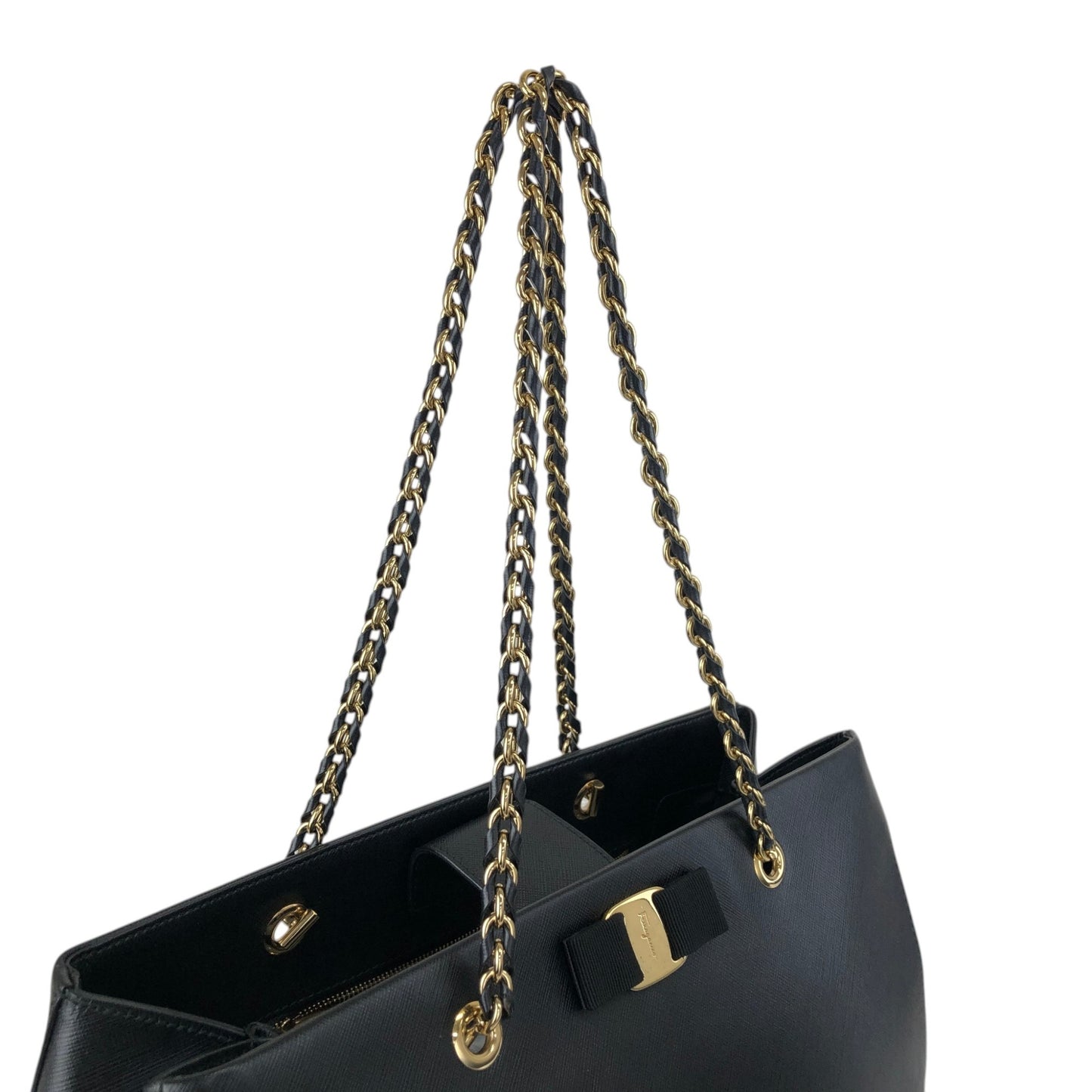Salvatore Ferragamo Vala Ribbon Handbag Chain Shoulder bag Black Vintage 7fajd7