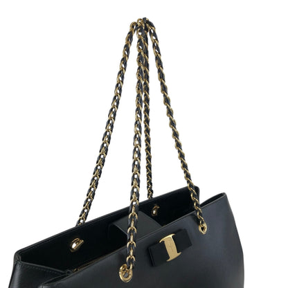 Salvatore Ferragamo Vala Ribbon Handbag Chain Shoulder bag Black Vintage 7fajd7