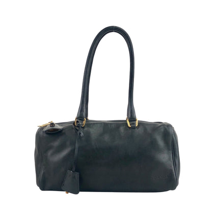 PRADA Logo Embossed Handbag Black Vintage fu6tga