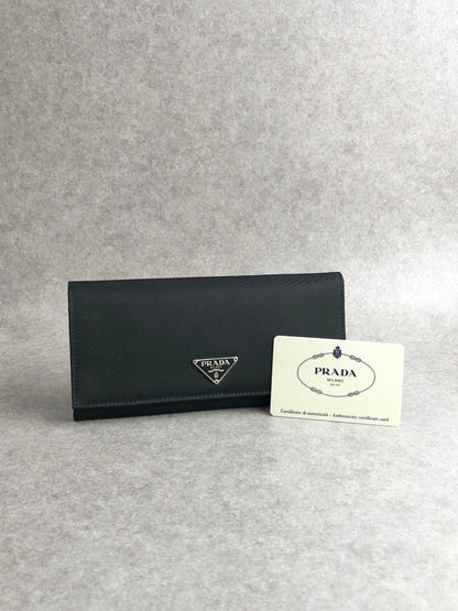 PRADA Tessuto Triangle Logo Long Wallet Black Vintage kjema3