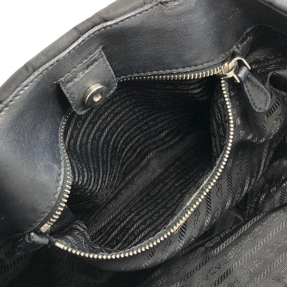 PRADA Ribbon Motif Nylon Handbag Black Vintage xft3xk