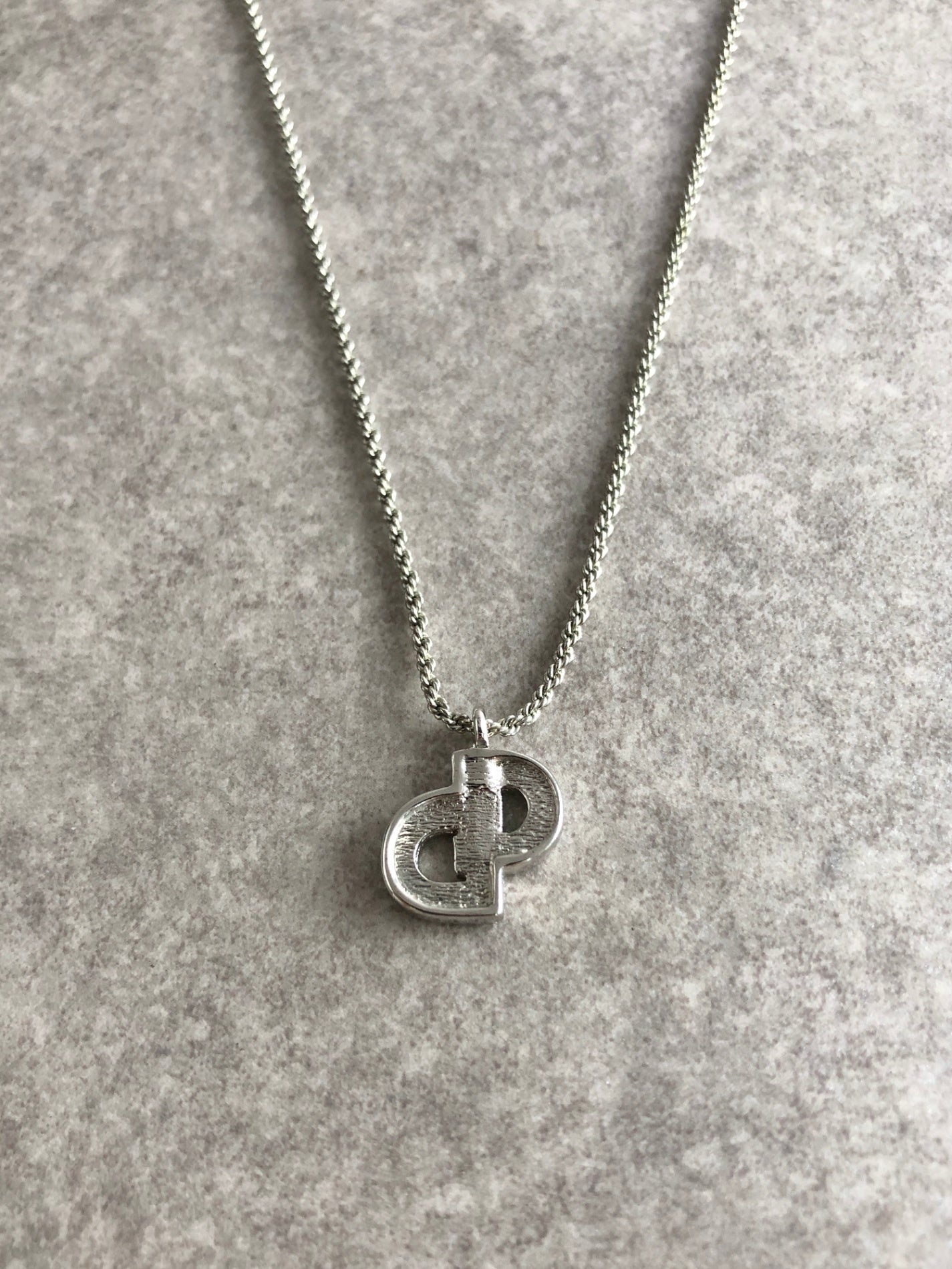 Christian Dior CD Logo Rhinestone Necklace Silver Vintage nidi67
