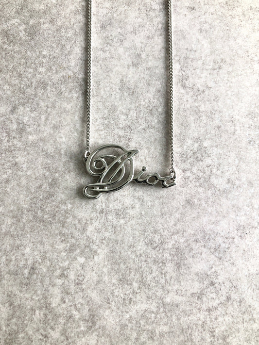 Christian Dior Dior Logo Necklace Silver Vintage 7y22dd