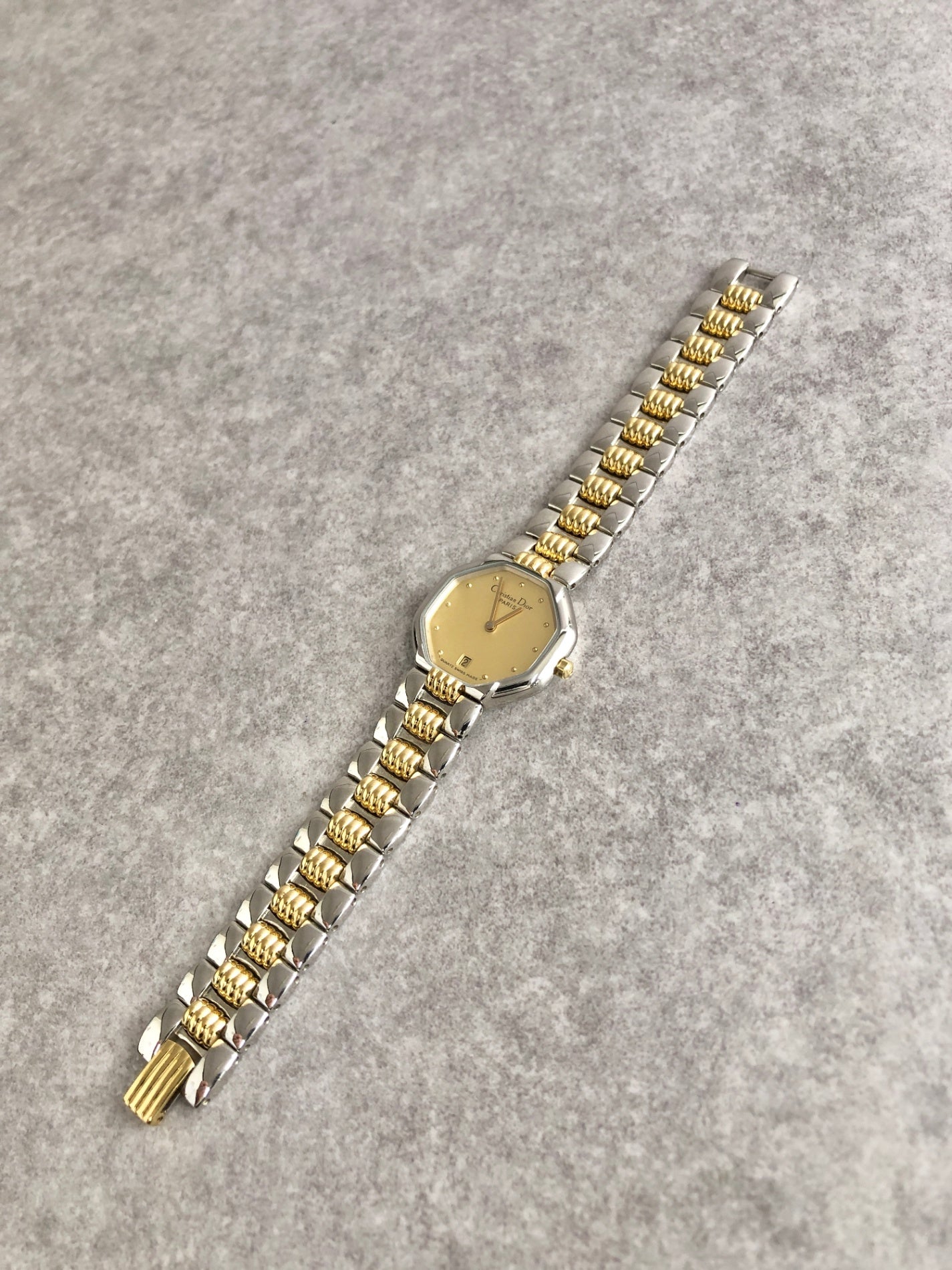 Christian Dior Octagon Watch Silver×Gold D48-203 Vintage timxzz