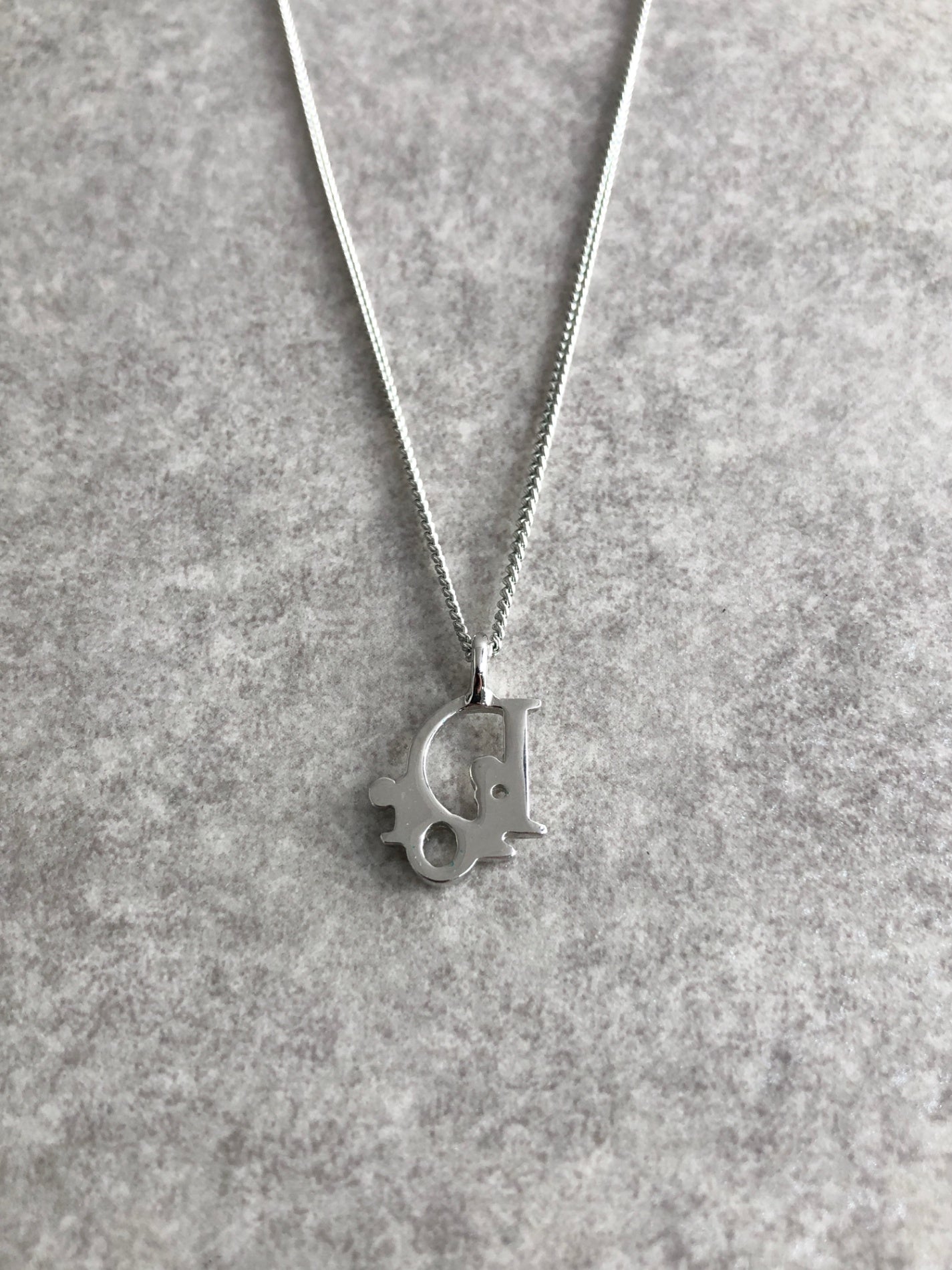 Christian Dior Logo Motif Necklace Silver Vintage g857nc