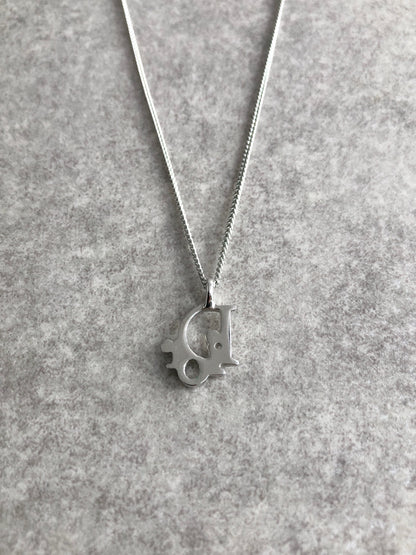 Christian Dior Logo Motif Necklace Silver Vintage g857nc