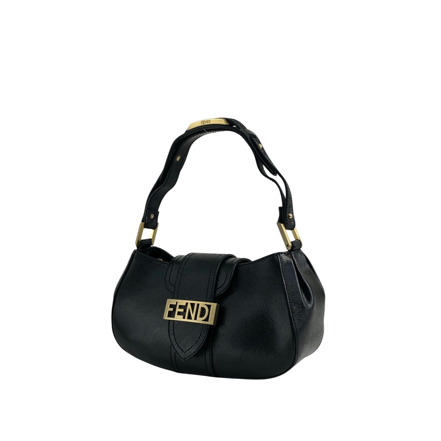 FENDI Logo Shoulder bag Black Vintage zjfy53