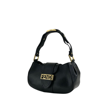 FENDI Logo Shoulder bag Black Vintage zjfy53