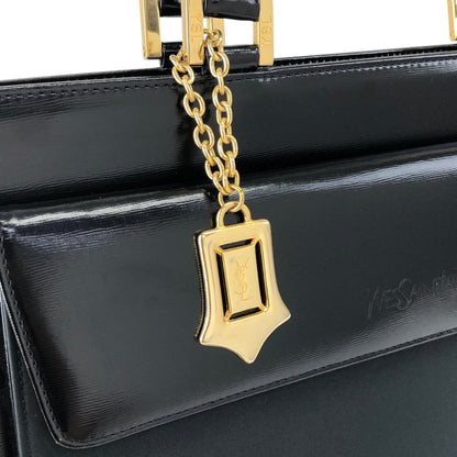 Yves Saint Laurent Logo Charm Handbag Black Vintage 7mza73