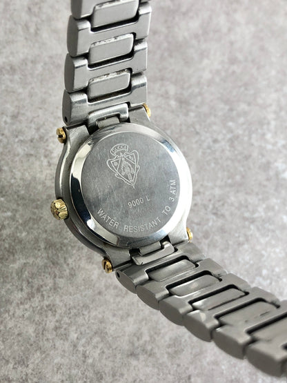 GUCCI Logo Watch Gold×Silver 9000L Vintage r37ids