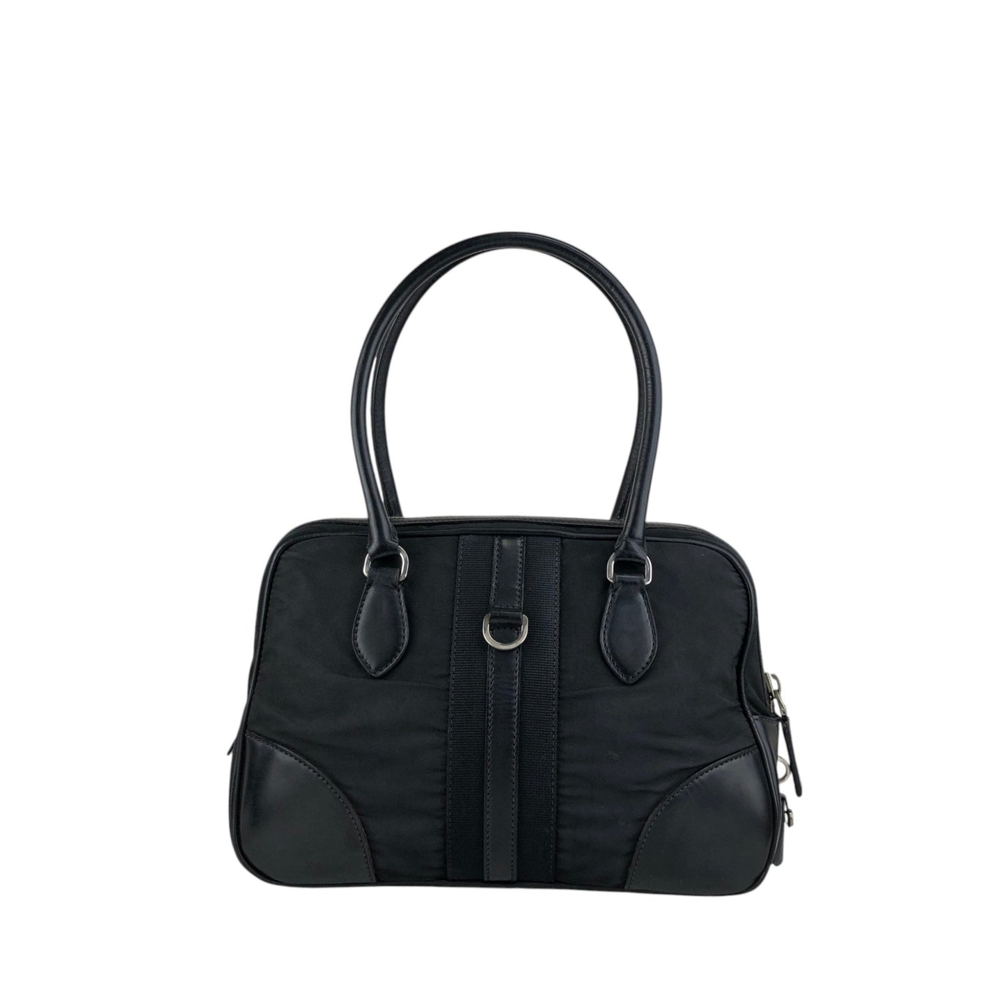 PRADA Tessuto Triangle Logo Small Boston bag Handbag Black Vintage vv4j5d