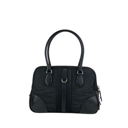PRADA Tessuto Triangle Logo Small Boston bag Handbag Black Vintage vv4j5d