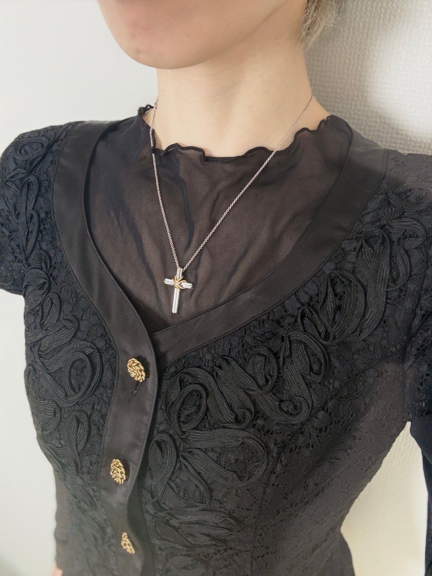 Tiffany & Co. Cross Motif Necklace Silver×Gold 925/K18YG Vintage yx53pr