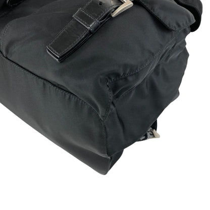 PRADA Tessuto Triangle Logo Front Buckle Double Pocket Backpack Black Vintage mkvbvj