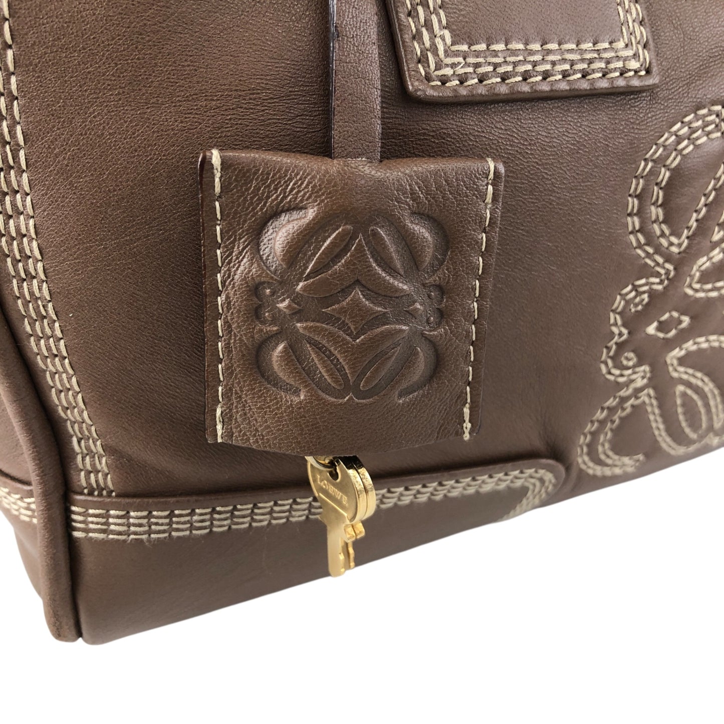 LOEWE Amazona Small Boston bag Handbag Brown Vintage irfyjk