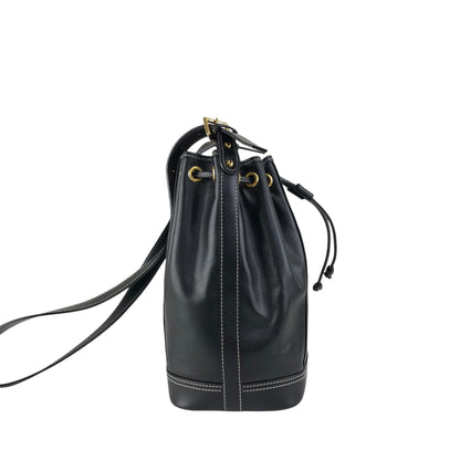 Yves Saint Laurent YSL Logo Stitch Drawstring Shoulder bag Black Vintage 2my7rj