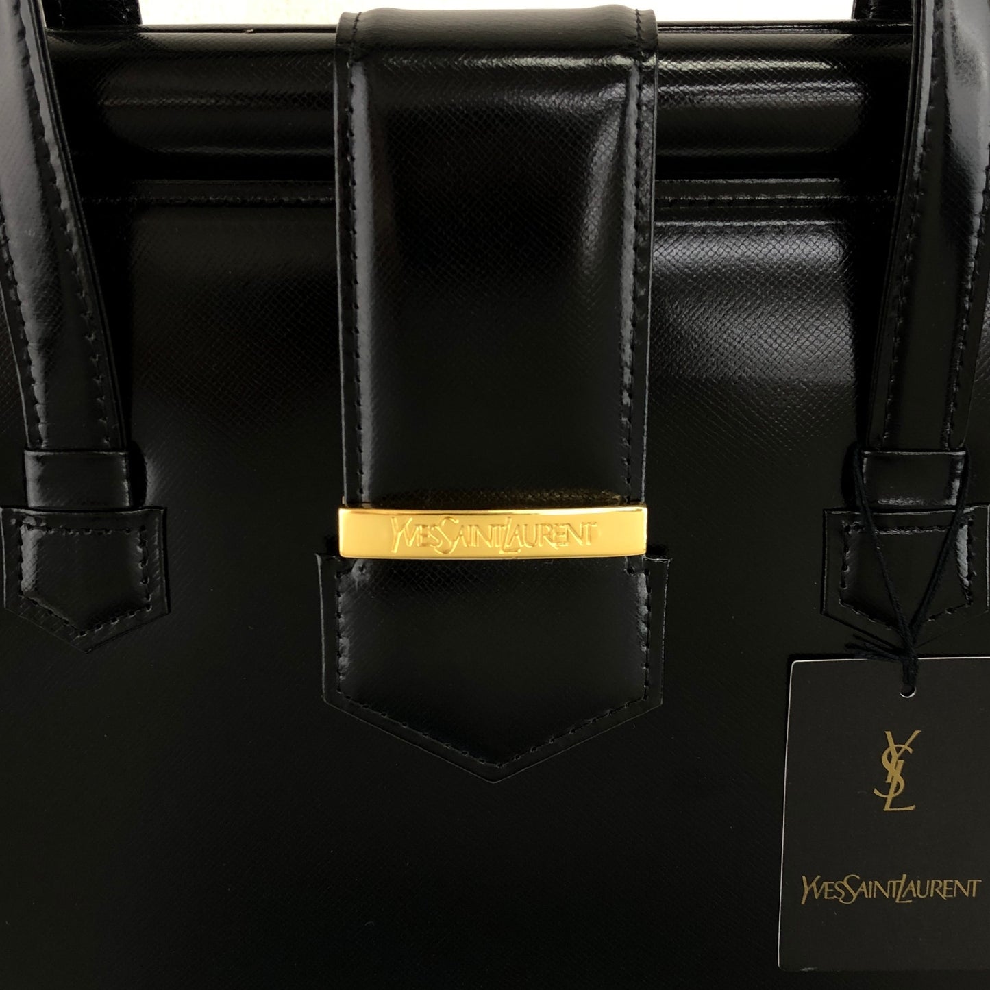 Yves Saint Laurent Logo Handbag Totebag Black Vintage vukaay