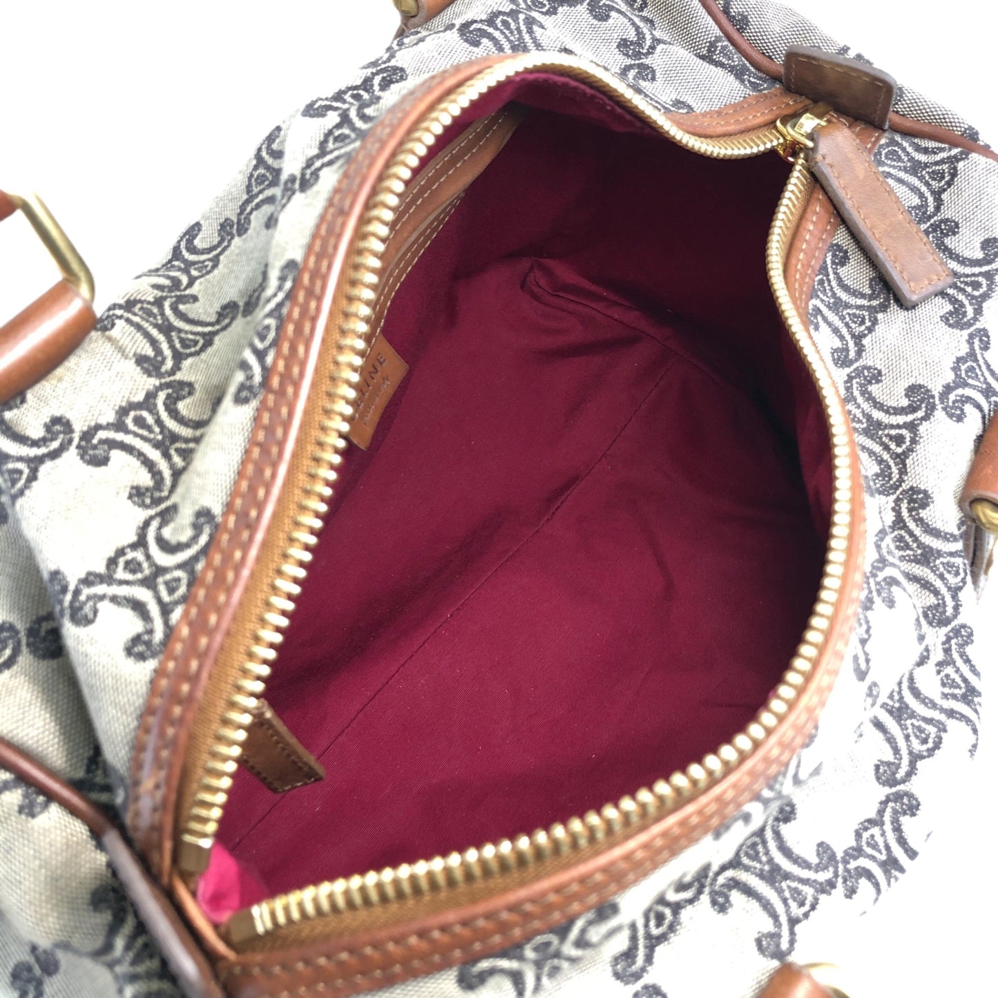 CELINE Blason Small Boston bag Handbag Beige Vintage ypu3vy