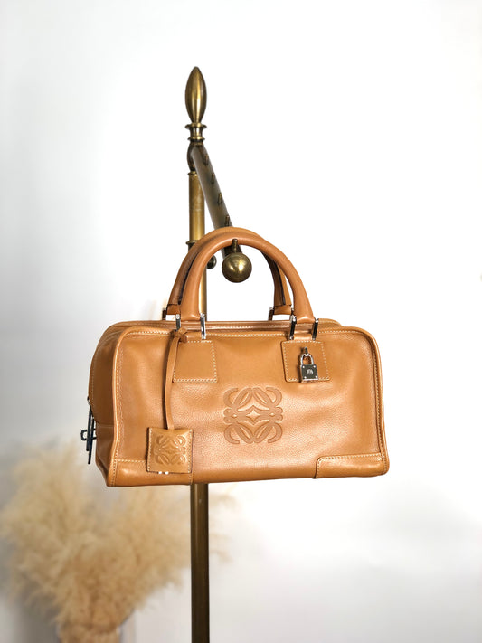 LOEWE Amazona28 Anagram Small Boston bag Handbag Brown Vintage gb6dbp
