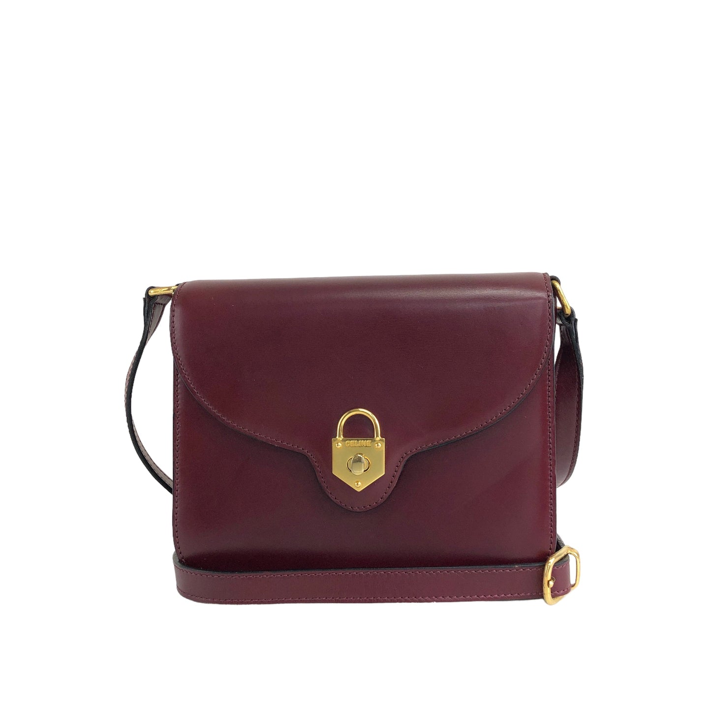 CELINE Padlock Leather Crossbody Shoulder bag Bordeaux Vintage 28epaz