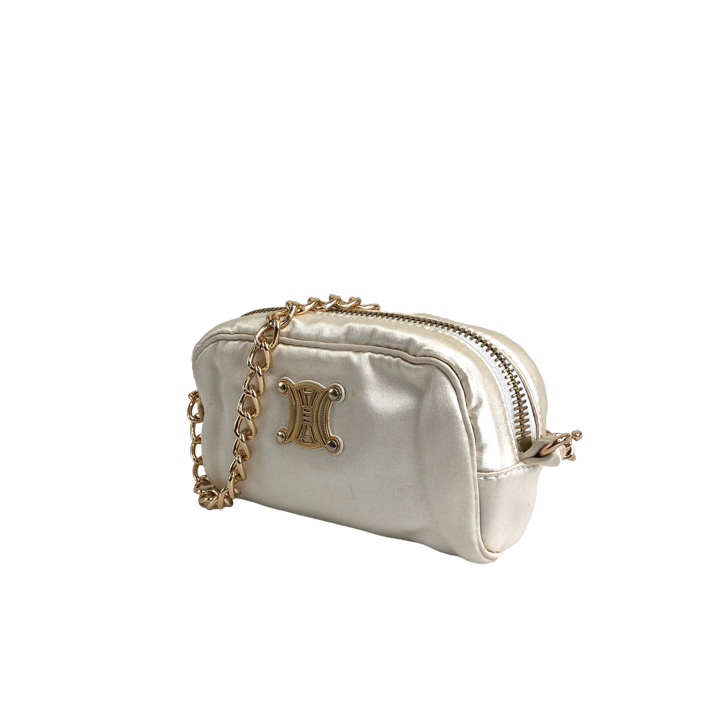 CELINE Triomphe Nylon Chain Mini Bag Shoulder bag Beige Vintage 