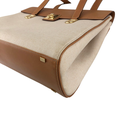 CELINE Gancini Handbag Beige×Brown Vintage hzaany