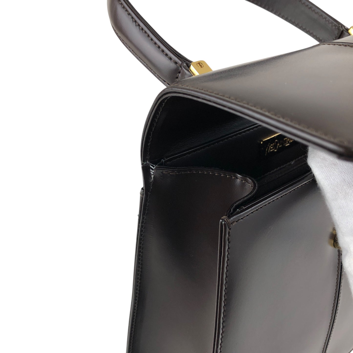 Yves Saint Laurent YSL Logo Top Handle Handbag Brown Vintage 3bhgkg