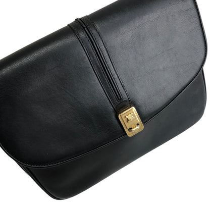CELINE Blason Flap Shoulder bag Black Vintage txzb37