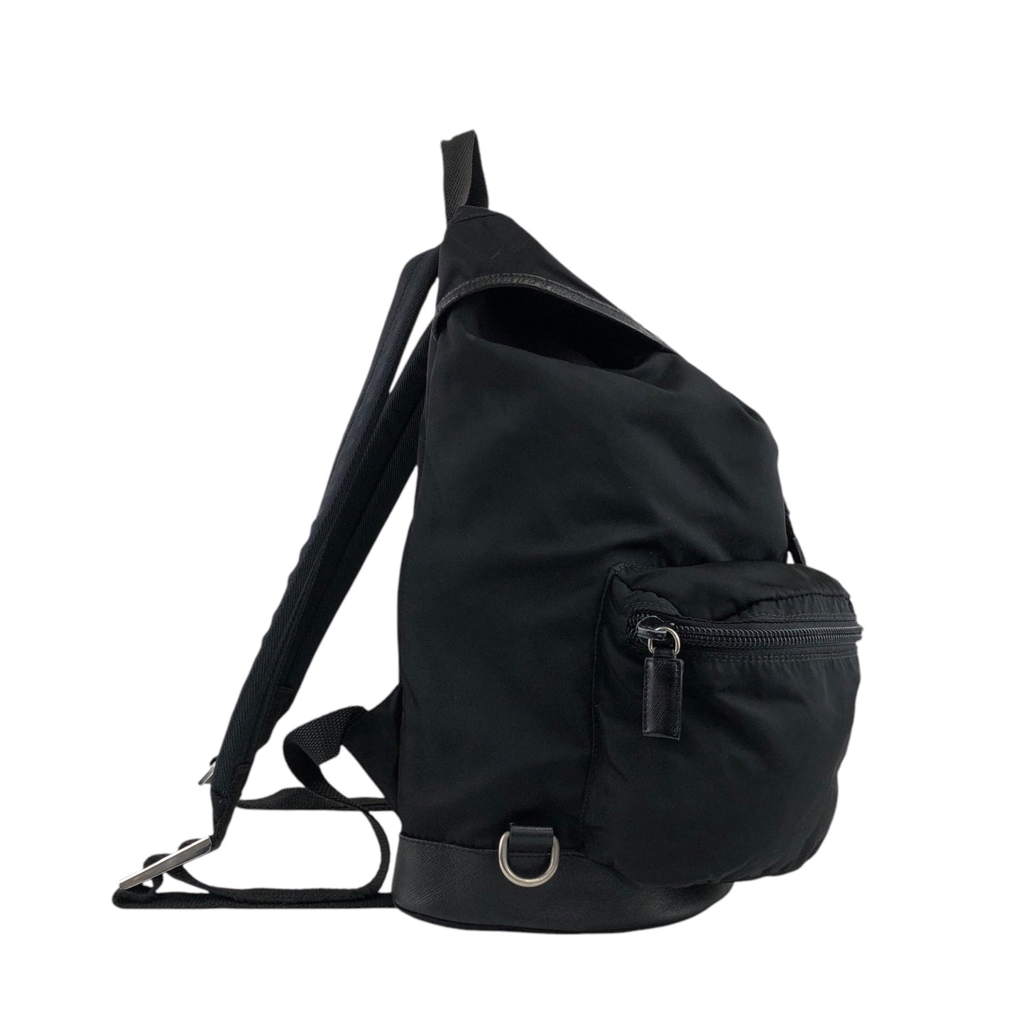 PRADA Triangle Logo Front Belt Double Pocket Backpack Black Vintage 7wppf4