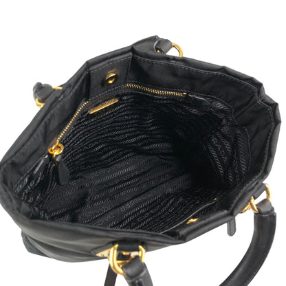 PRADA Logo Front Buckle Handbag Black Vintage rm4ygr