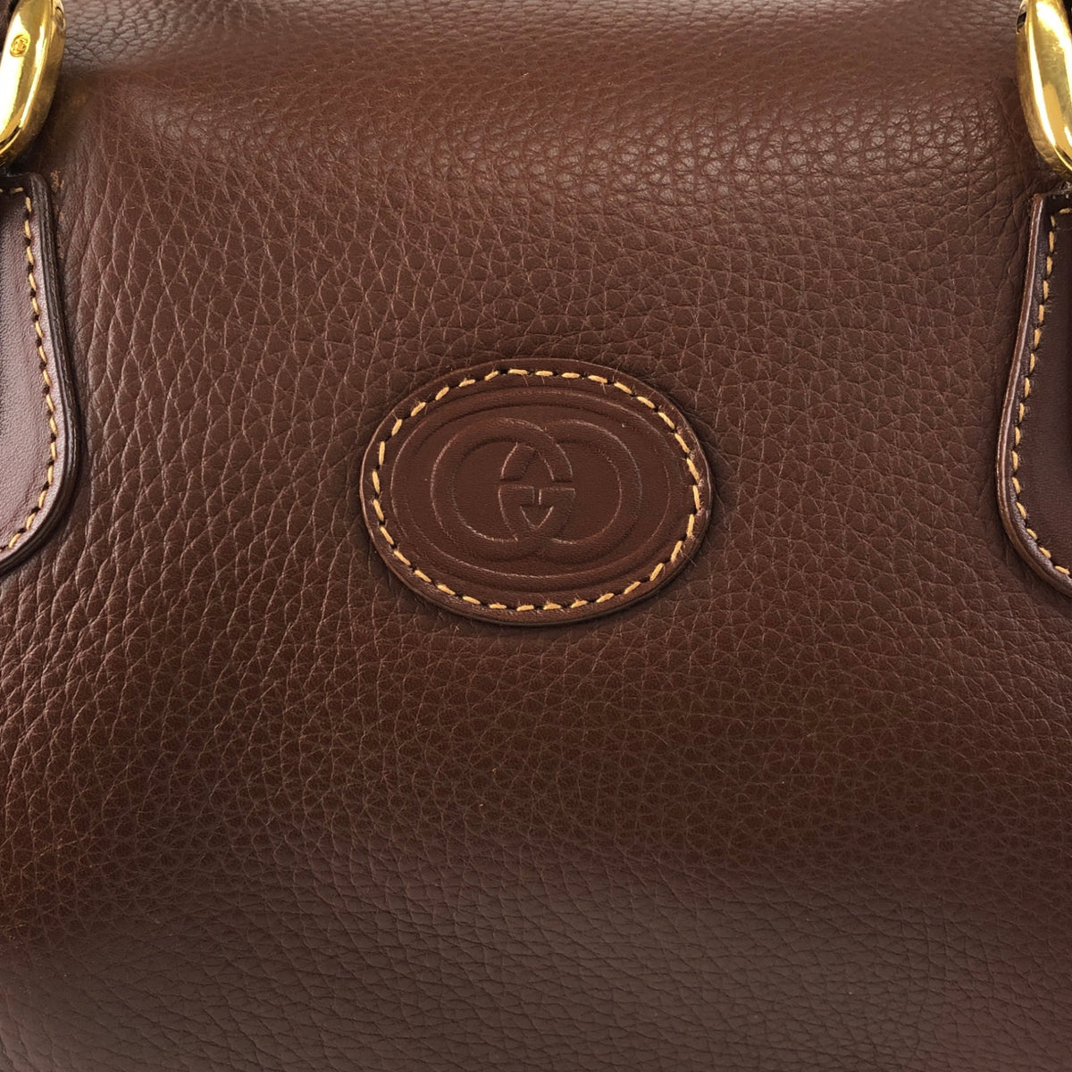GUCCI Logo Embossed Small Boston bag Handbag Brown Vintage tpnfiv