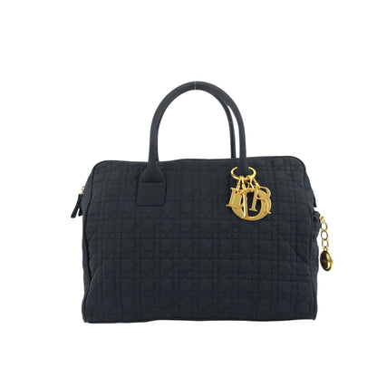 Christian Dior Cannage Logo Charm Handbag Boston bag Black Vintage t3p5um