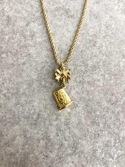 Christian Dior CD Logo Ribbon Motif Necklace Gold Vintage xyjgu5