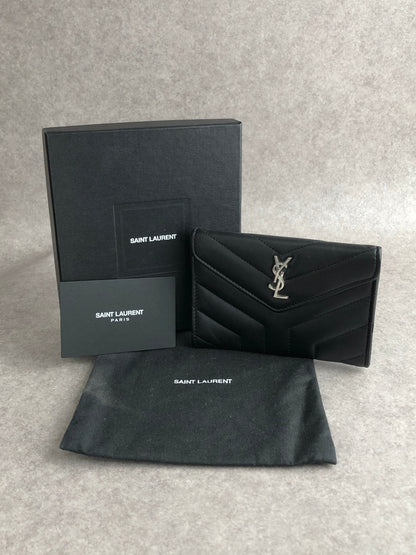 Yves Saint Laurent YSL Logo Bias Stitch Coin Purse Black Vintage 2kycf2