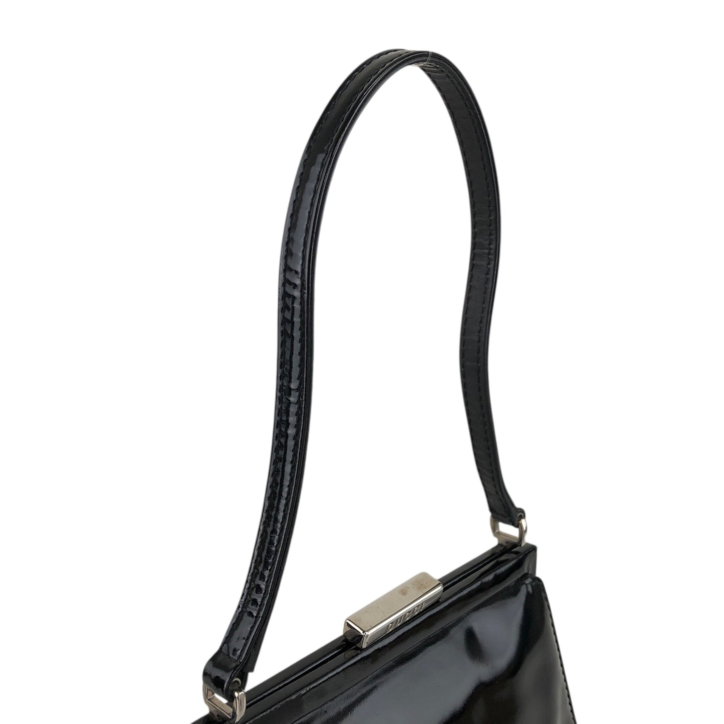GUCCI Metal Clasp Handbag Black Vintage izypkv