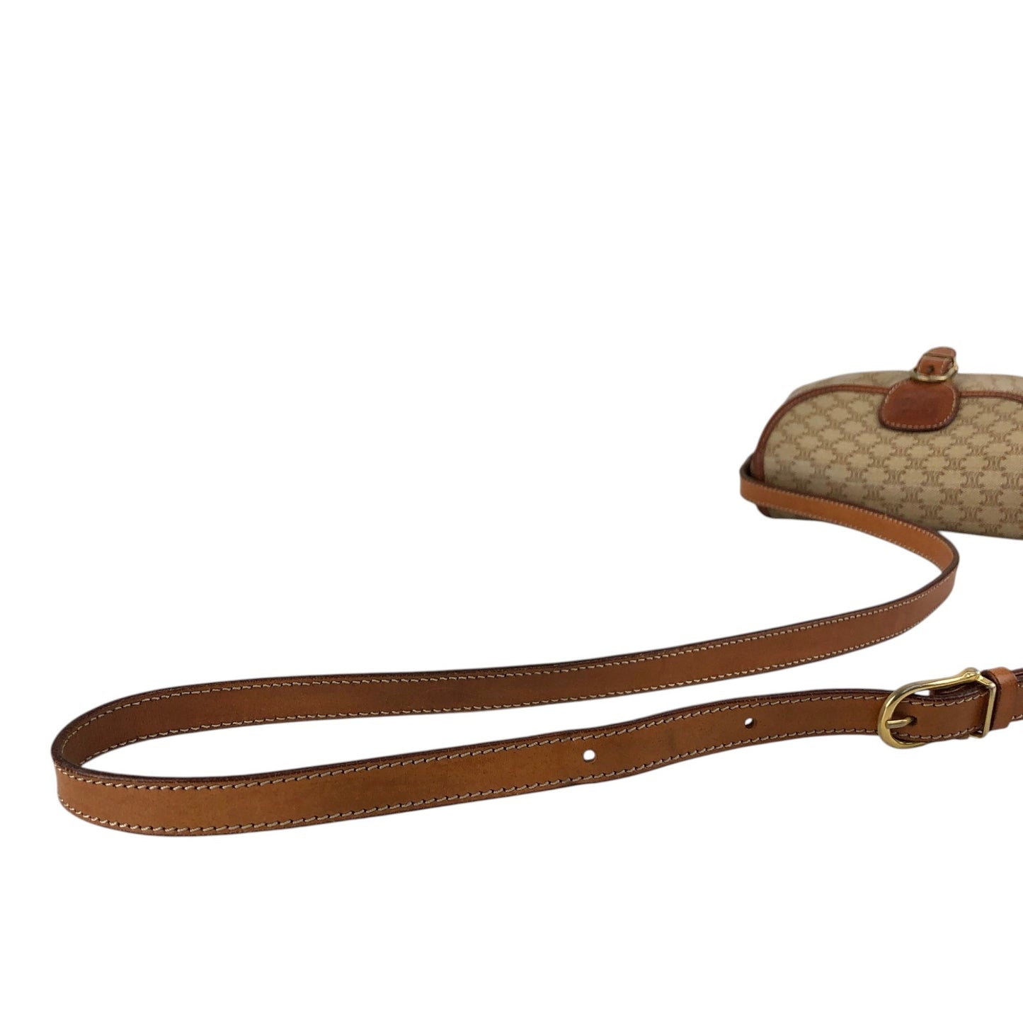 CELINE Macadam Front Buckle  Shoulder bag Beige Vintage hx87nm