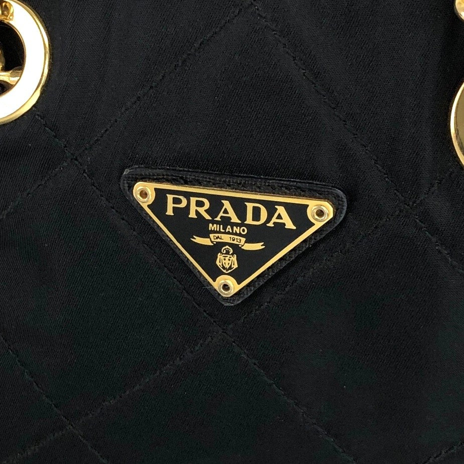 PRADA Triangle Logo Chain Shoulder bag Black Vintage bzay2y