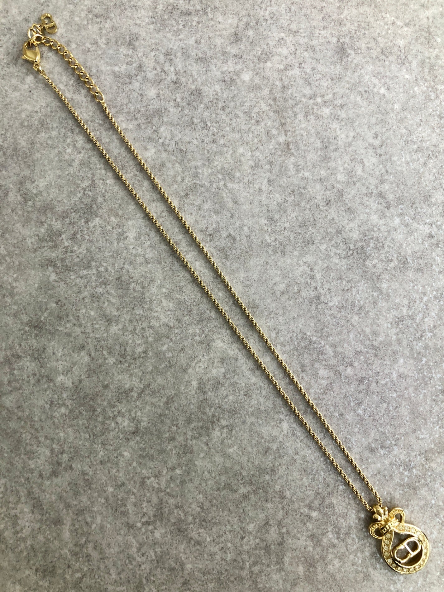 Christian Dior CD Logo Rhinestone Necklace Gold Vintage gfuupy