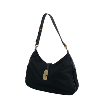 PRADA Tessuto Triangle Logo Turn Lock Shoulder bag Black Vintage 5mvw3a