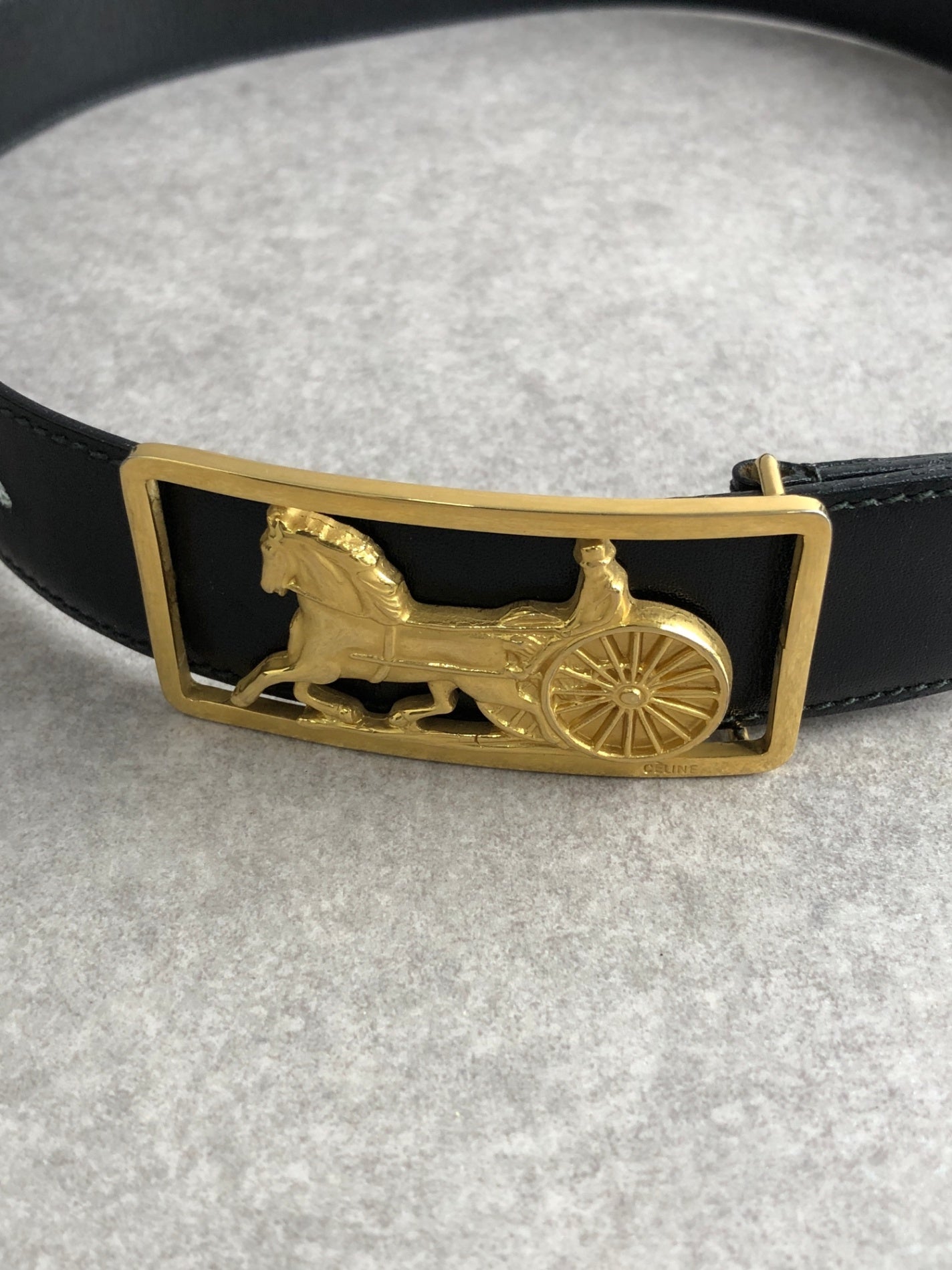 CELINE Horse Carriage Belt Black Vintage 4tryf3