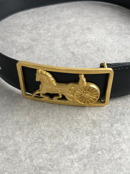 CELINE Horse Carriage Belt Black Vintage 4tryf3