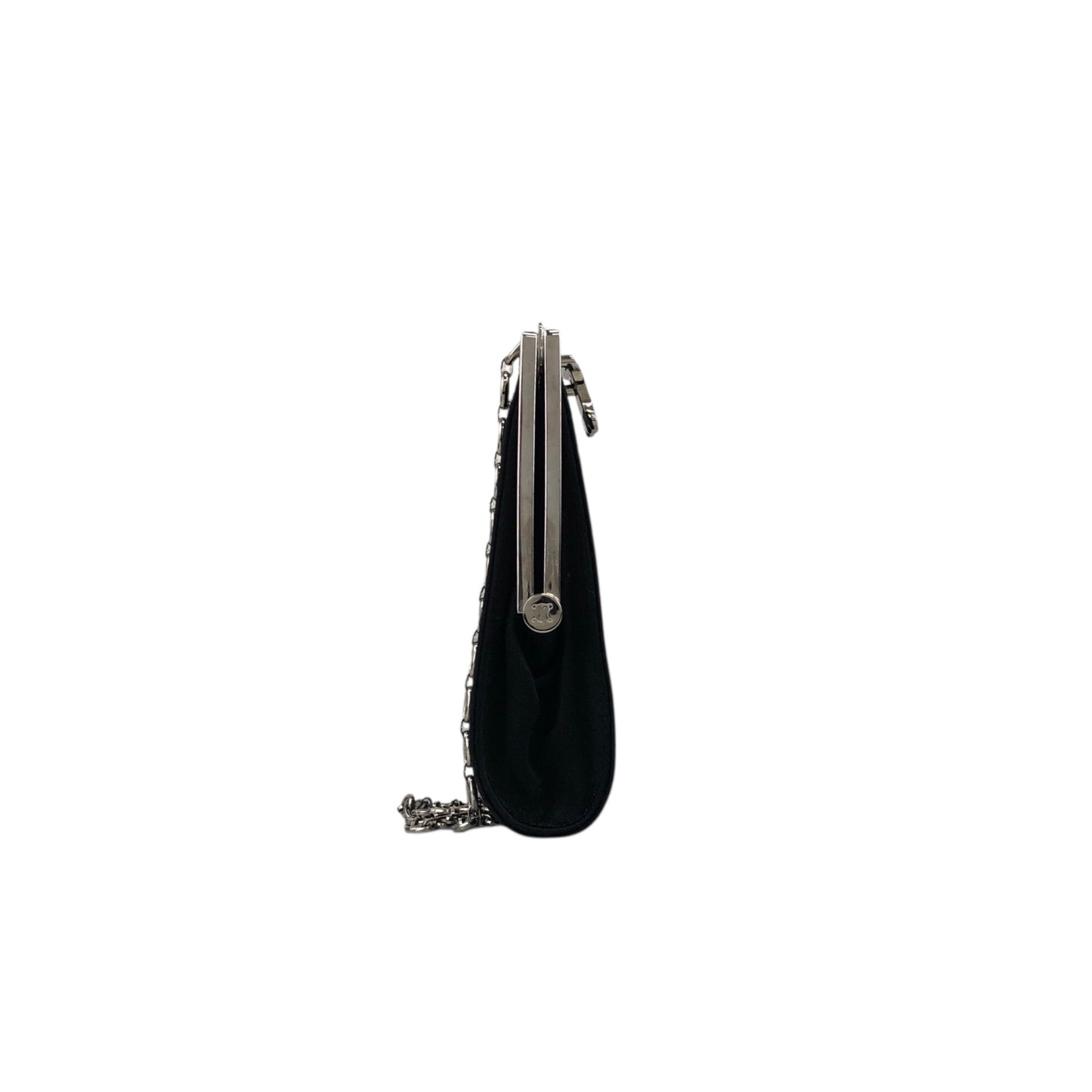 CELINE Triomphe Metal Clasp Chain Shoulder bag Black Vintage 857psb