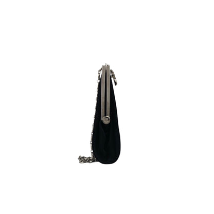 CELINE Triomphe Metal Clasp Chain Shoulder bag Black Vintage 857psb