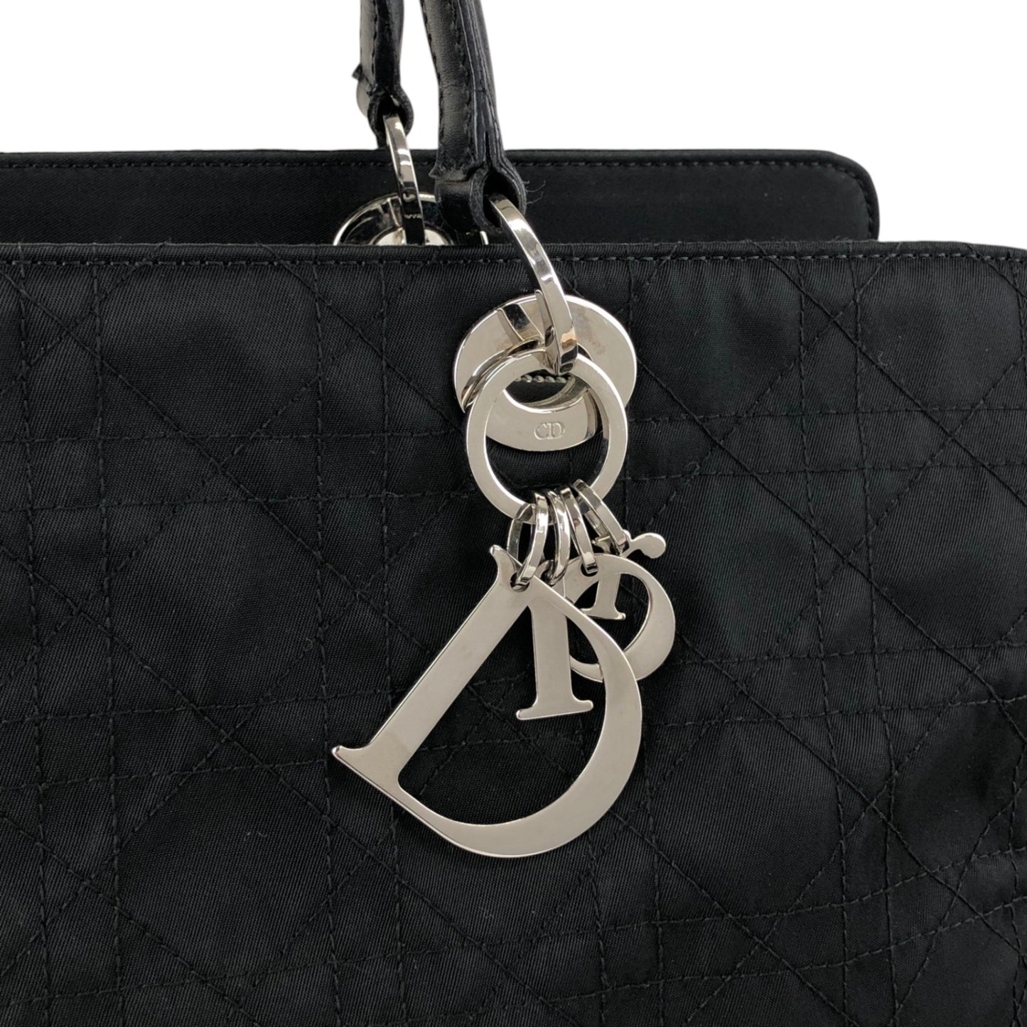 Christian Dior Cannage Logo Charm Handbag Black Vintage bceacw