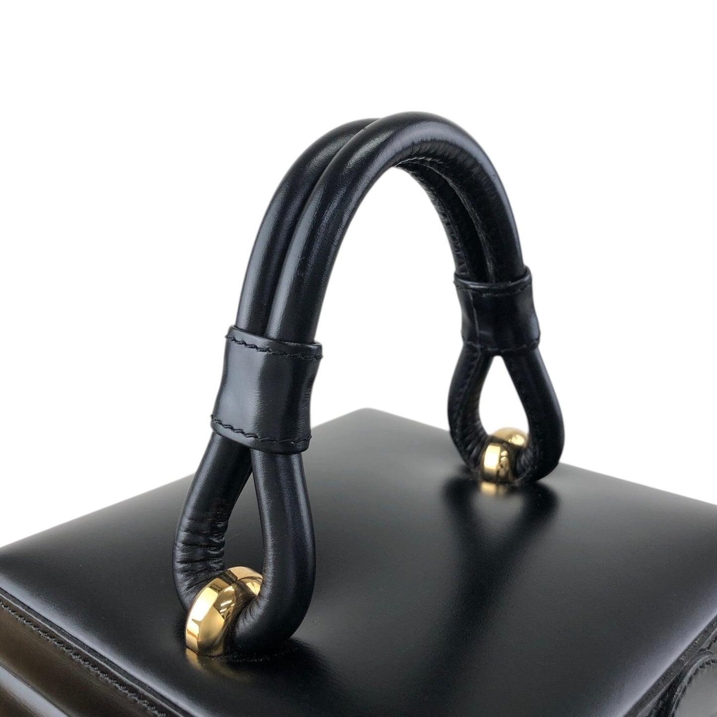 LOEWE Logo Front Lock Small Handbag Vanity bag Black Vintage ttbuhr