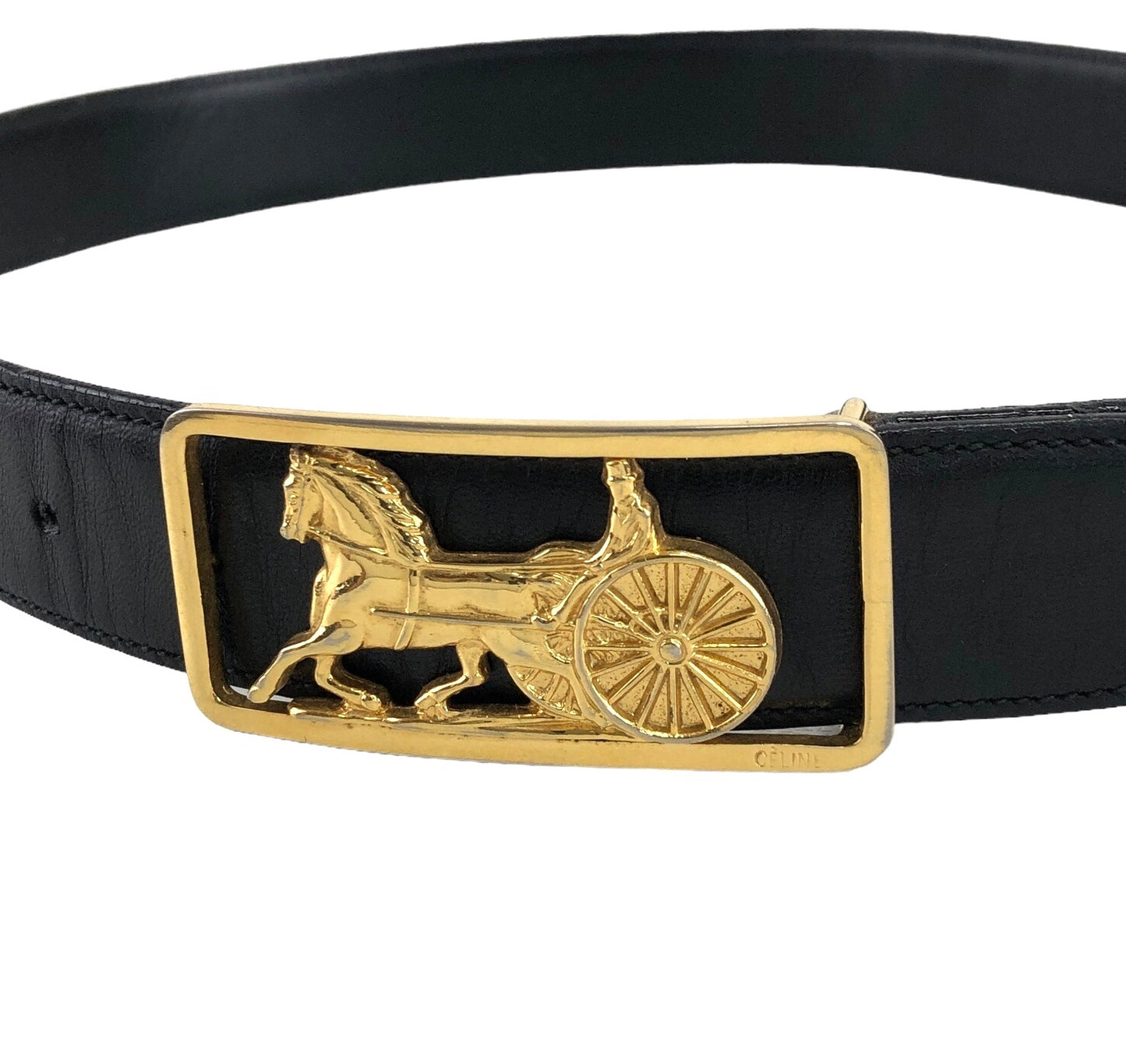 CELINE Horse Carriage Belt Black Vintage us28jd